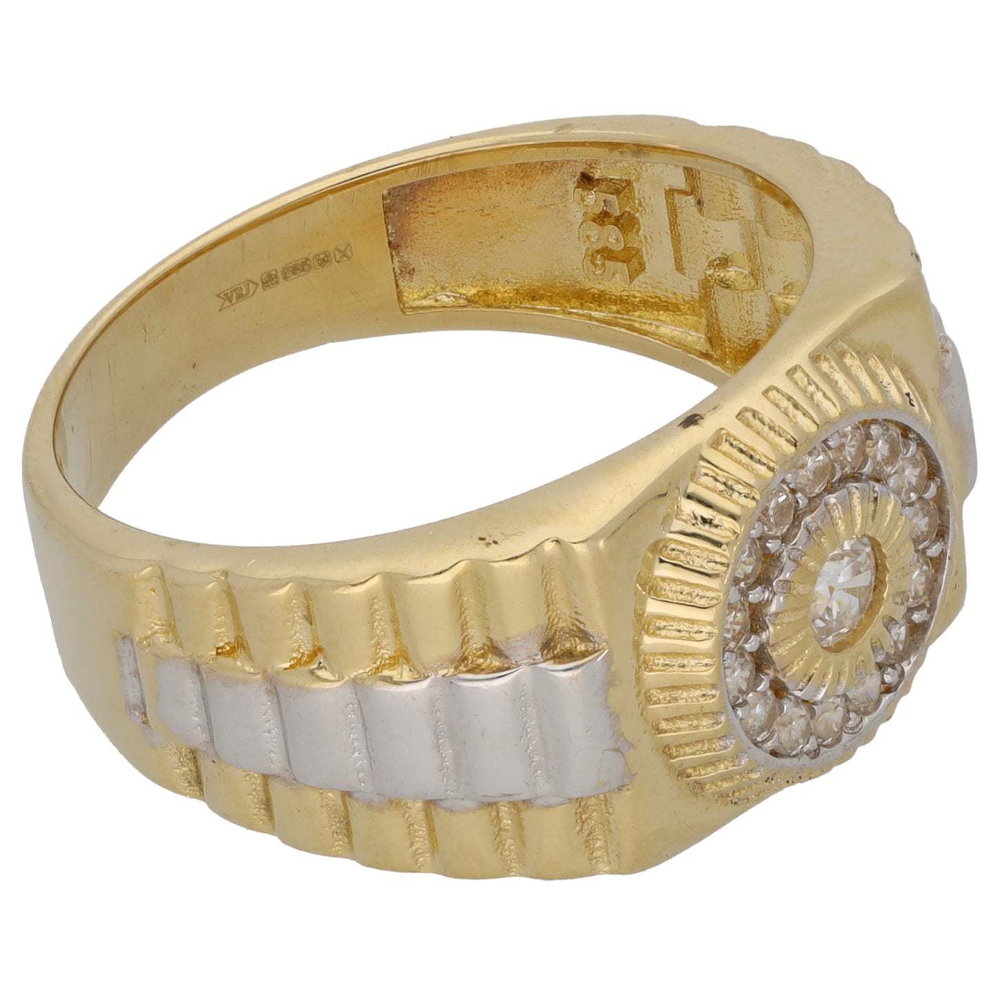 14ct Gold Cubic Zirconia Patterned Signet Ring Size V