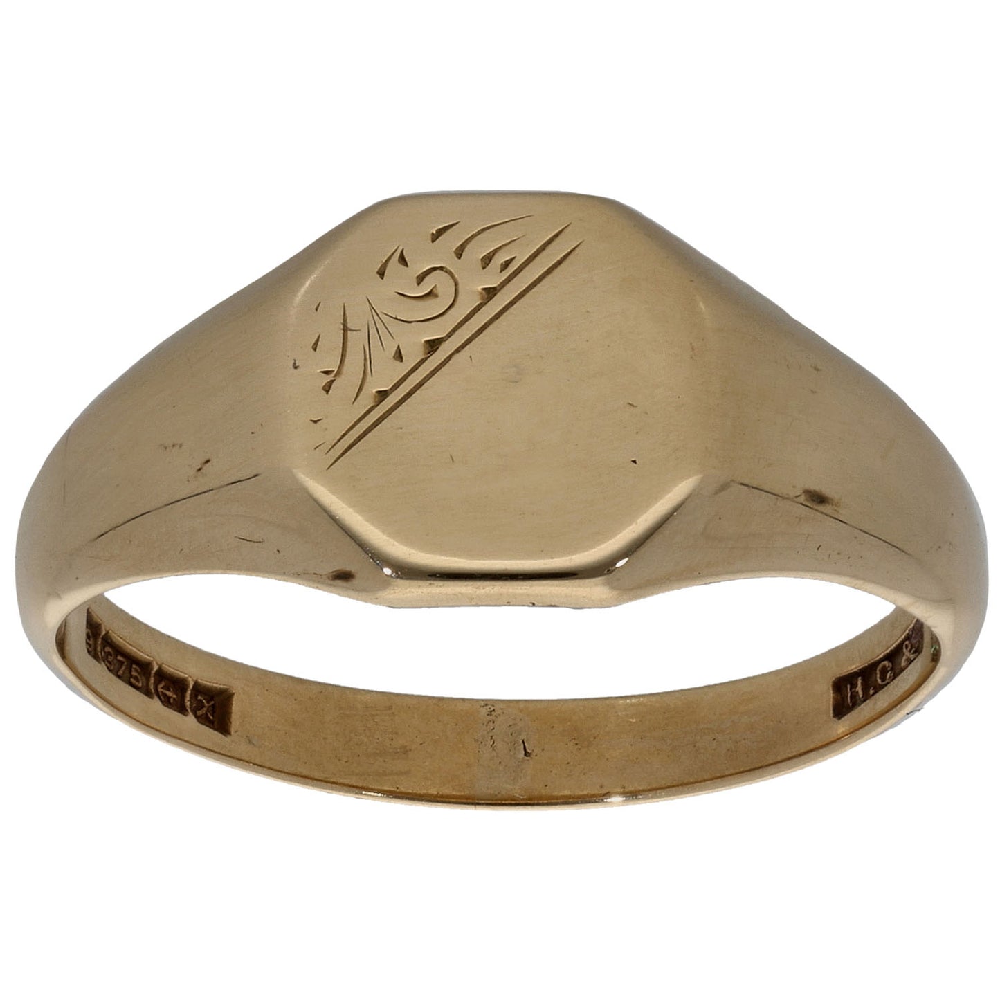 9ct Gold Patterned Signet Ring Size P