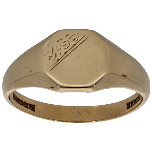 9ct Gold Patterned Signet Ring Size P