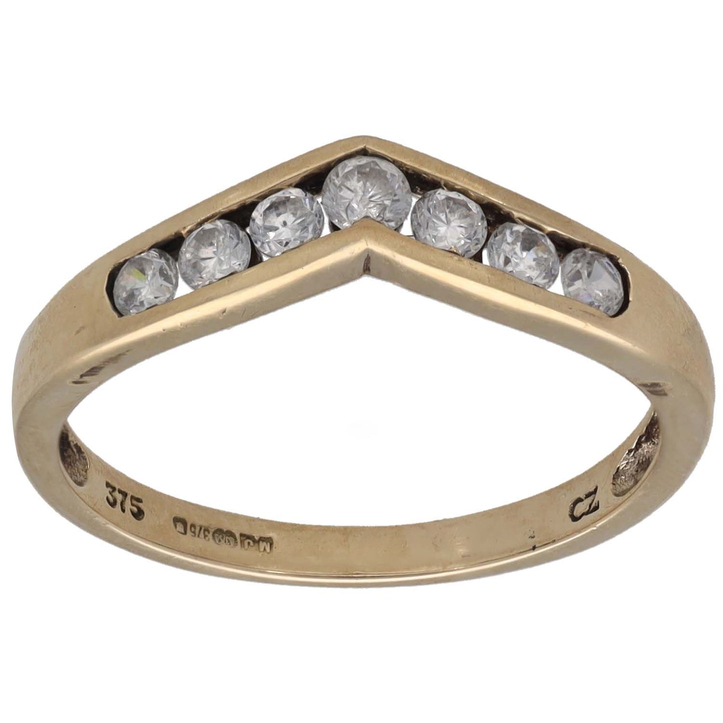 9ct Gold Cubic Zirconia Wishbone Ring Size O
