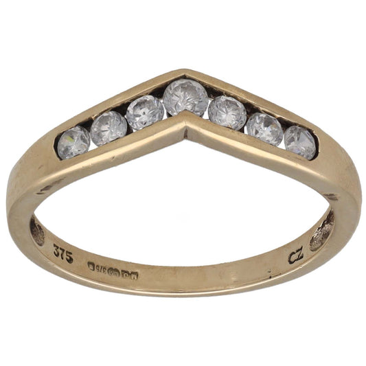 9ct Gold Cubic Zirconia Wishbone Ring Size O