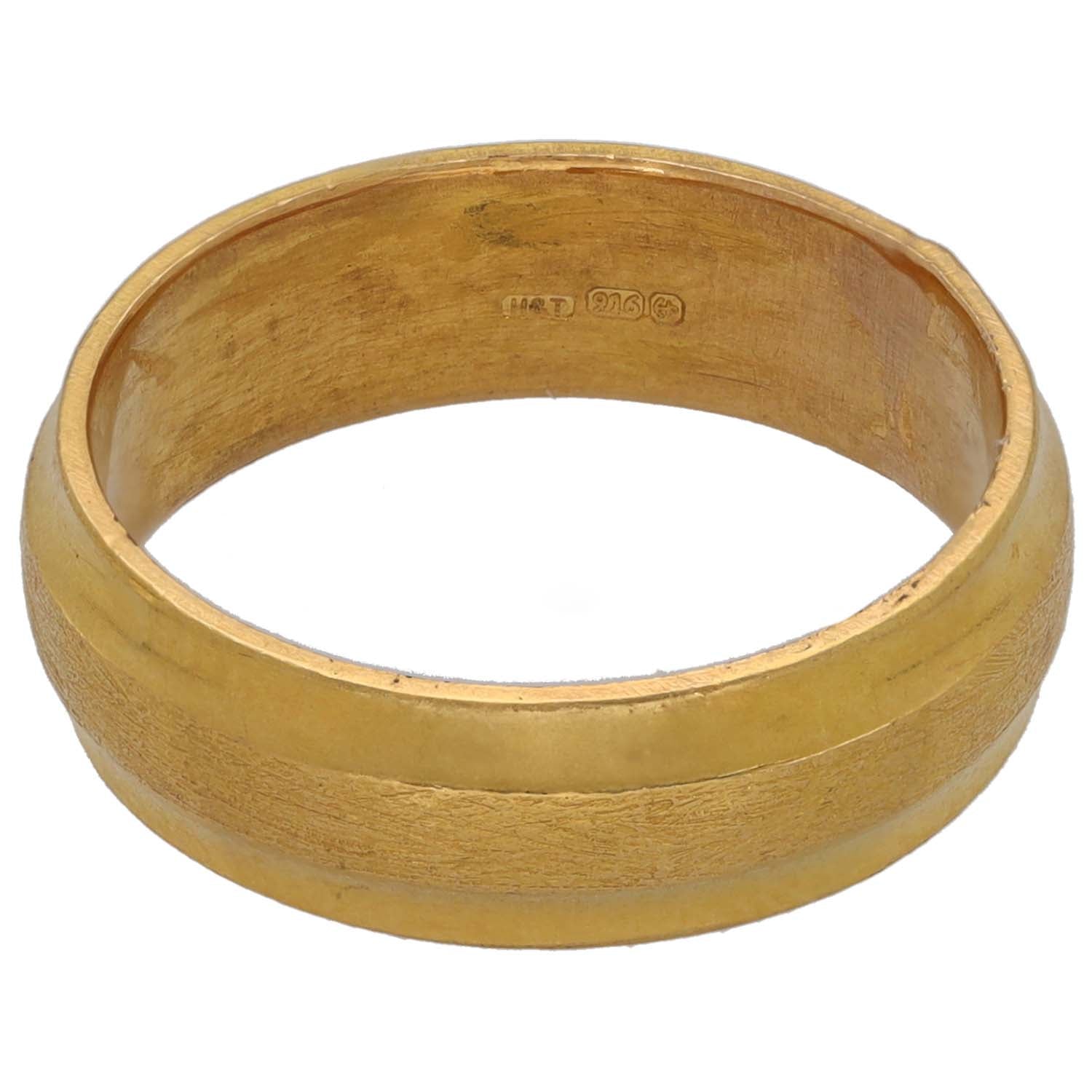22ct gold wedding ring band, inner engraving with size K visible