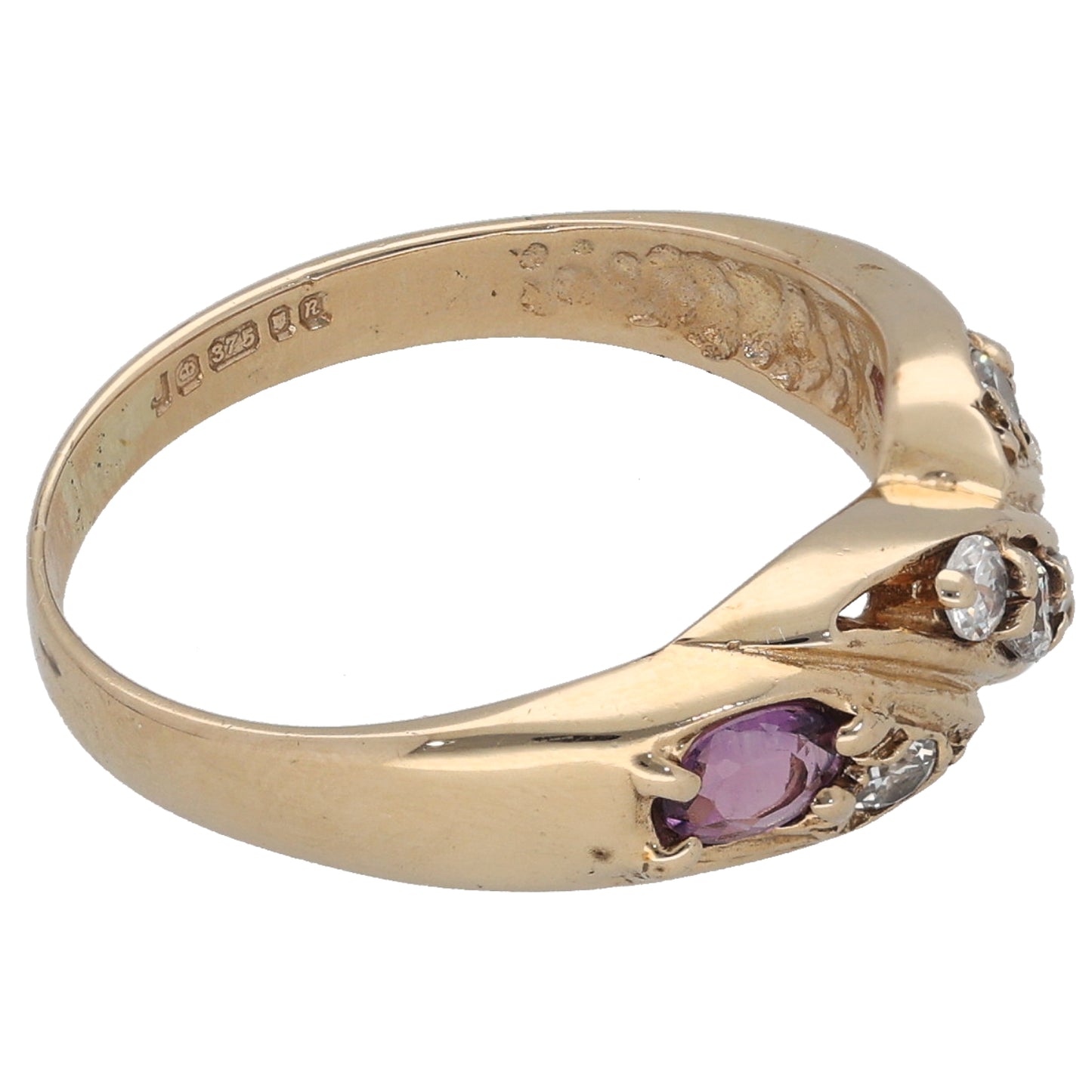 9ct Gold Amethyst & Cubic Zirconia Dress/Cocktail Ring Size M