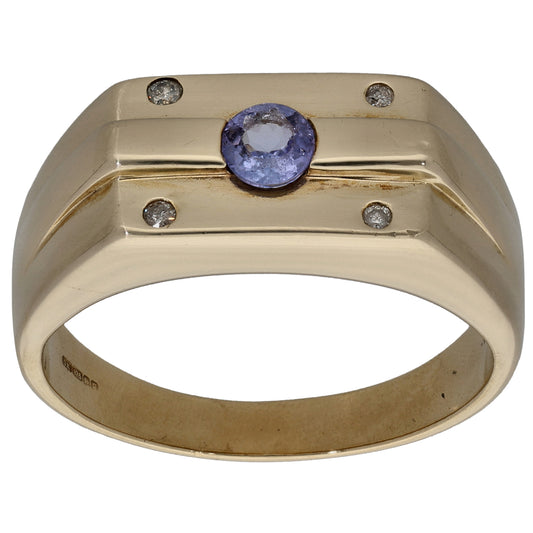 9ct Gold Tanzanite & 0.04ct Diamond Dress/Cocktail Ring Size T