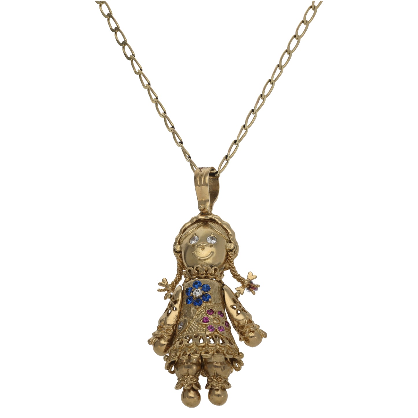 9ct Gold Imitation Gems Dolly Pendant With Chain