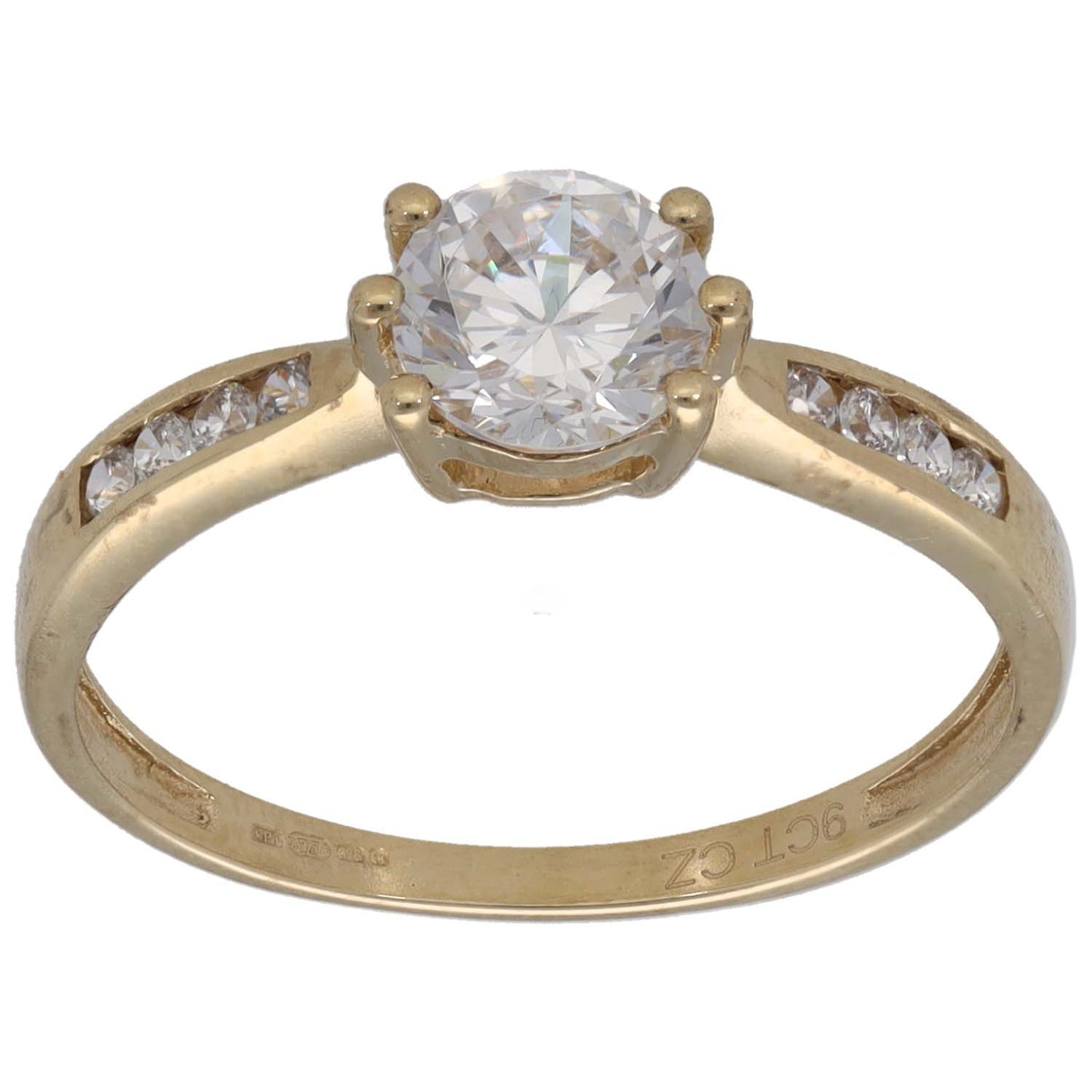 9ct Gold Cubic Zirconia Single Stone Ring With Accents Size P