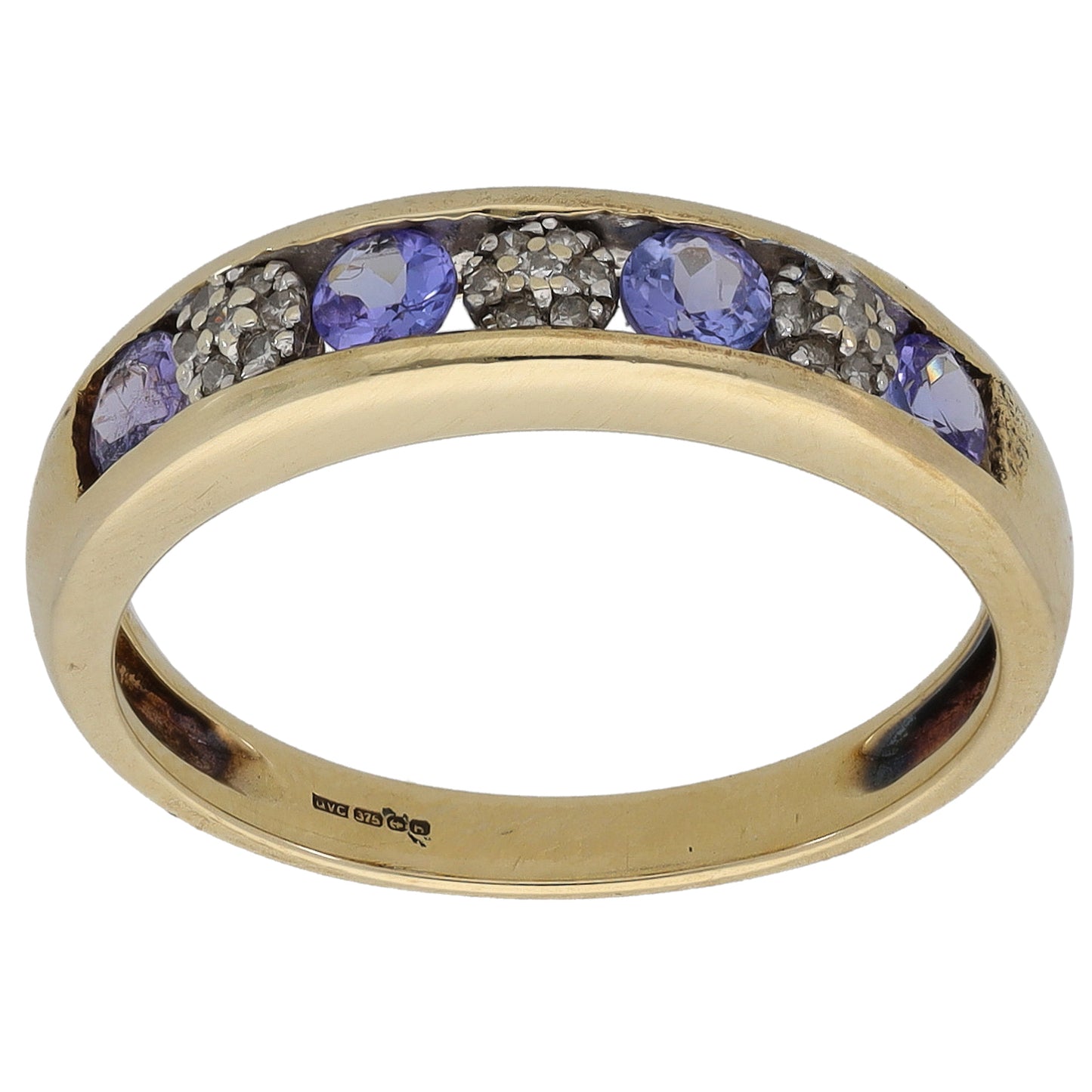 9ct Gold 0.105ct Diamond & Tanzanite Half Eternity Ring Size M