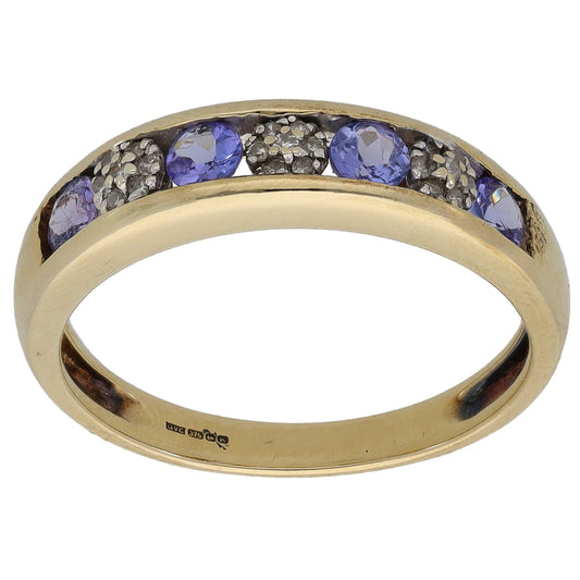 9ct Gold 0.105ct Diamond & Tanzanite Half Eternity Ring Size M