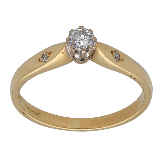 18ct Gold 0.22ct Diamond Solitaire Ring With Accent Stones Size O