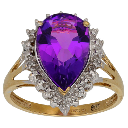 9ct Gold Amethyst & 0.015ct Diamond Dress/Cocktail Ring Size P
