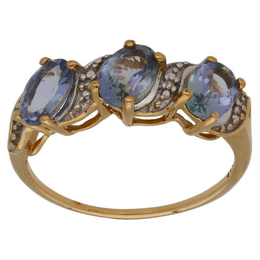 9ct Gold 0.02ct Diamond & Tanzanite Trilogy Ring Size N