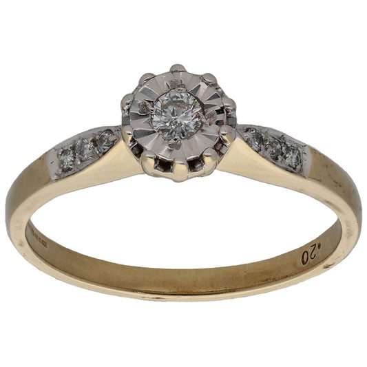 9ct Gold 0.20ct Diamond Solitaire Ring With Accent Stones Size T