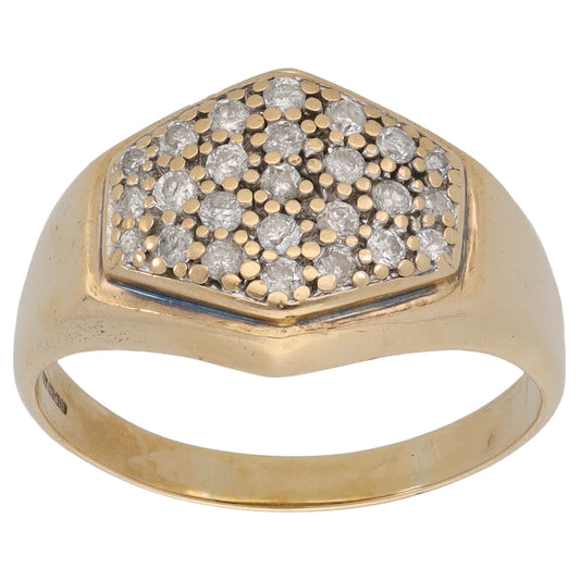 9ct Gold 0.50ct Diamond Patterned Signet Ring Size T
