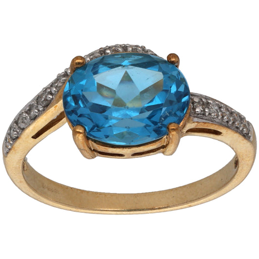 9ct Gold Topaz & 0.075ct Diamond Dress/Cocktail Ring Size N