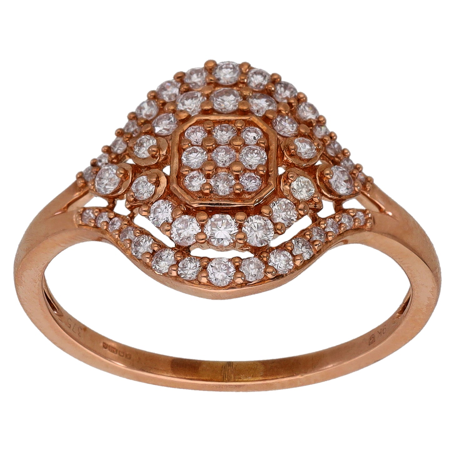 9ct Rose Gold 0.865ct Diamond Cluster Ring Size S