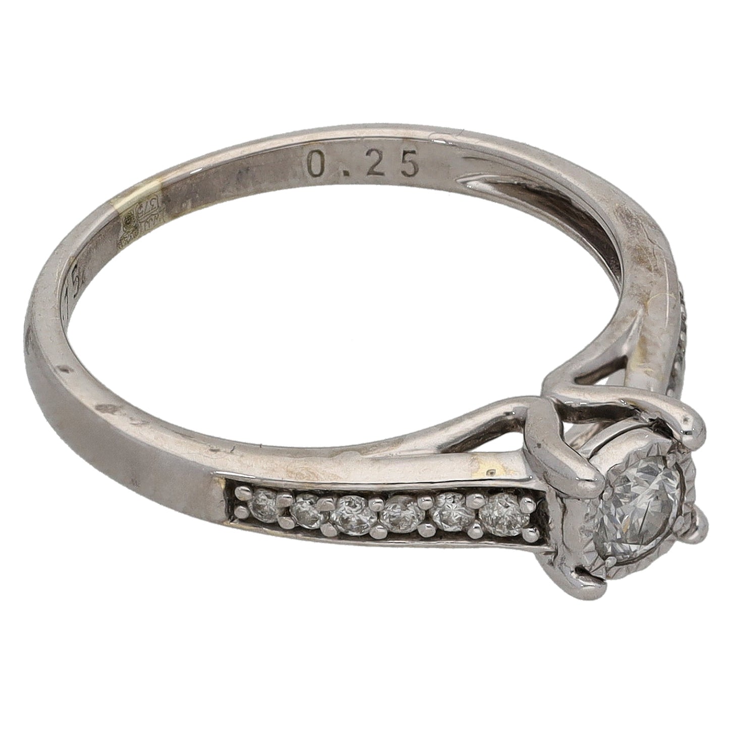 9ct White Gold 0.25ct Diamond Solitaire Ring With Accent Stones Size K