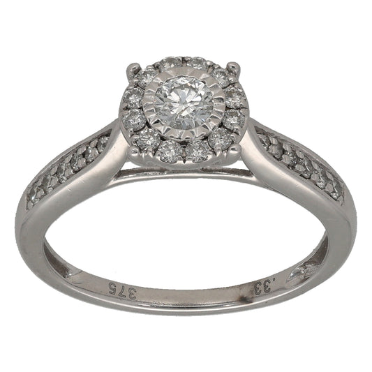 9ct White Gold 0.33ct Diamond Cluster Ring Size L