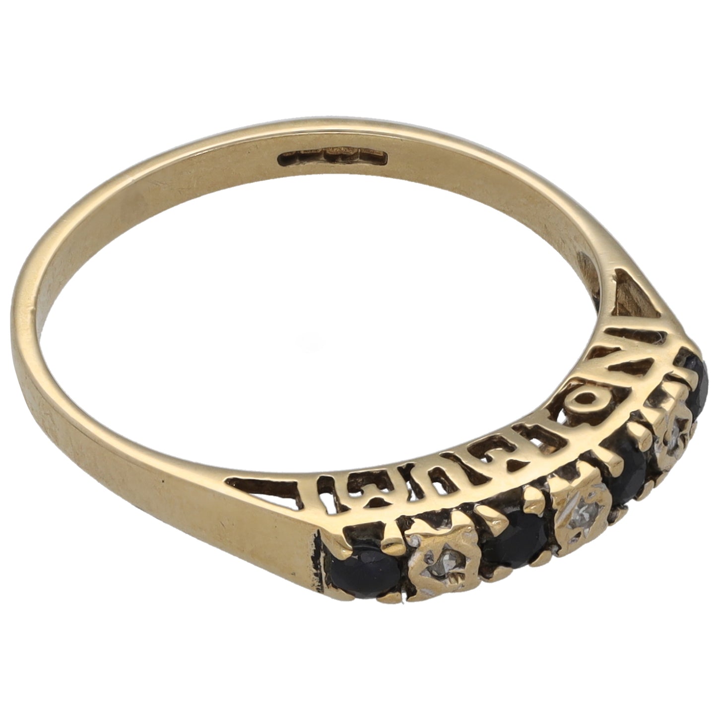 9ct Gold Sapphire & 0.015ct Diamond Half Eternity Ring Size M