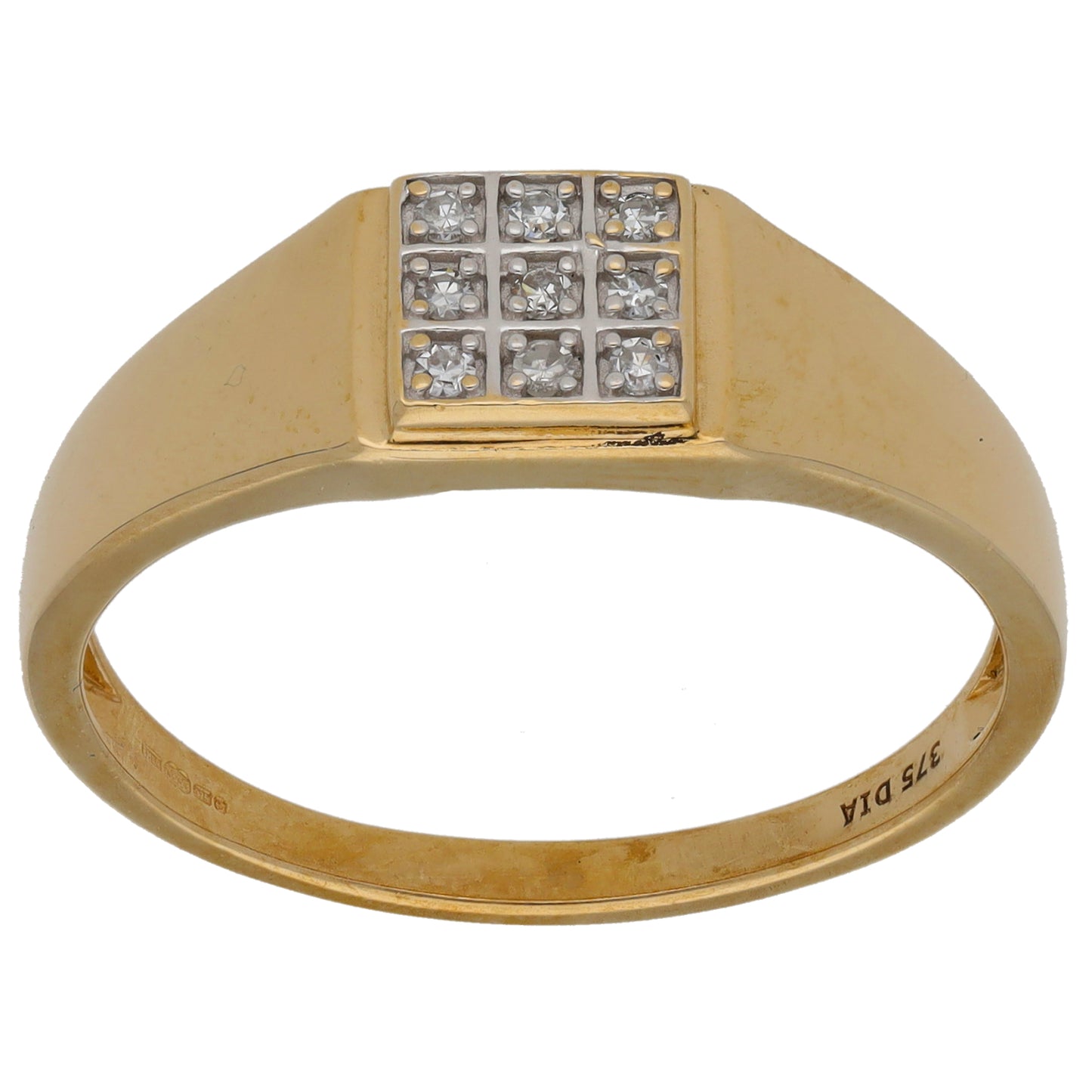 9ct Gold 0.09ct Diamond Patterned Signet Ring Size W