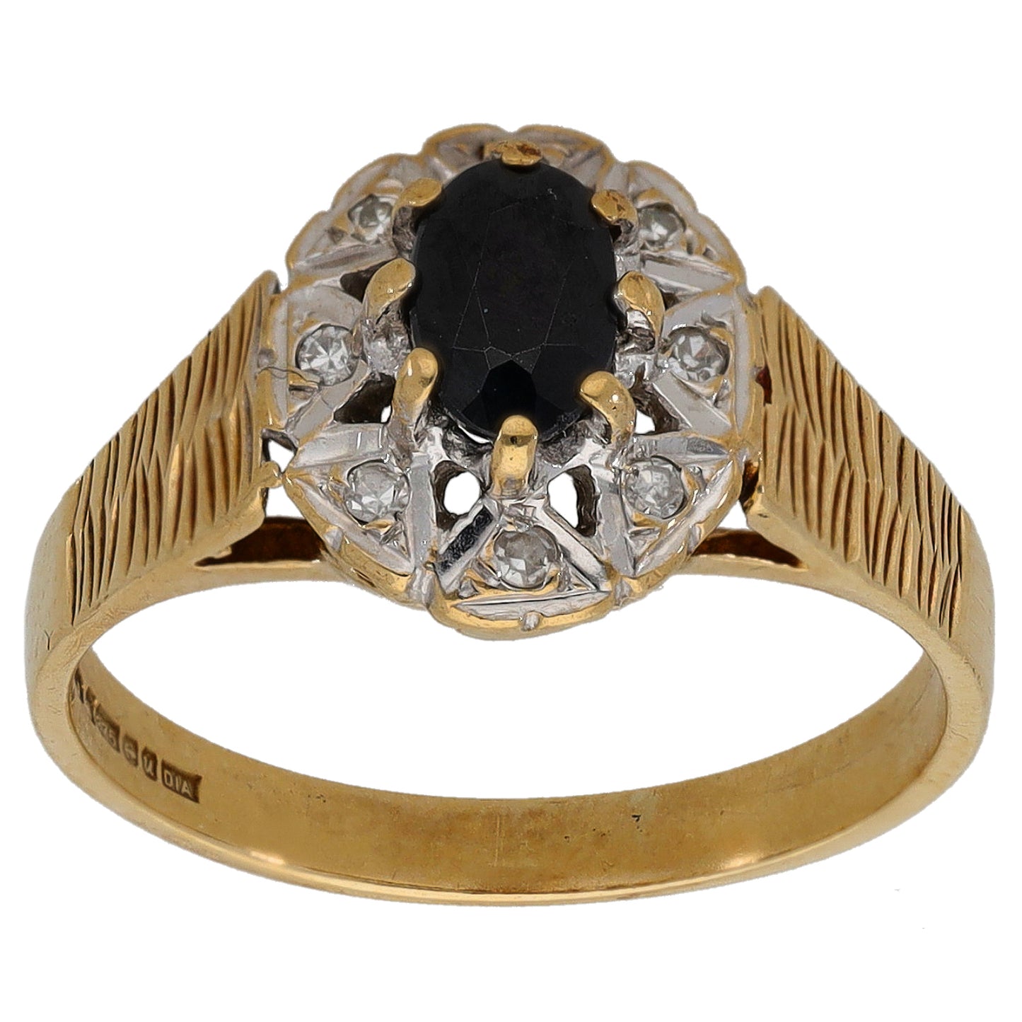 9ct Gold Sapphire & 0.04ct Diamond Dress/Cocktail Ring Size M