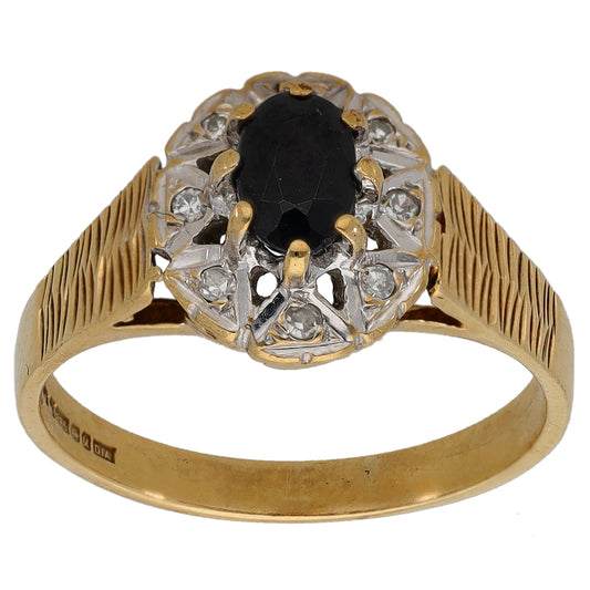 9ct Gold Sapphire & 0.04ct Diamond Dress/Cocktail Ring Size M