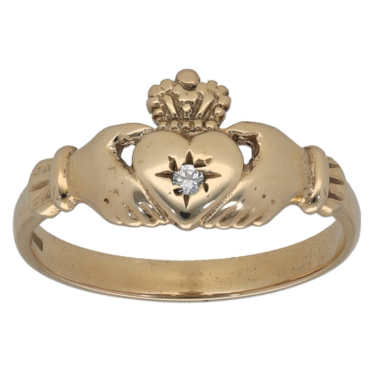 9ct Gold Cubic Zirconia Claddagh Ring Size O
