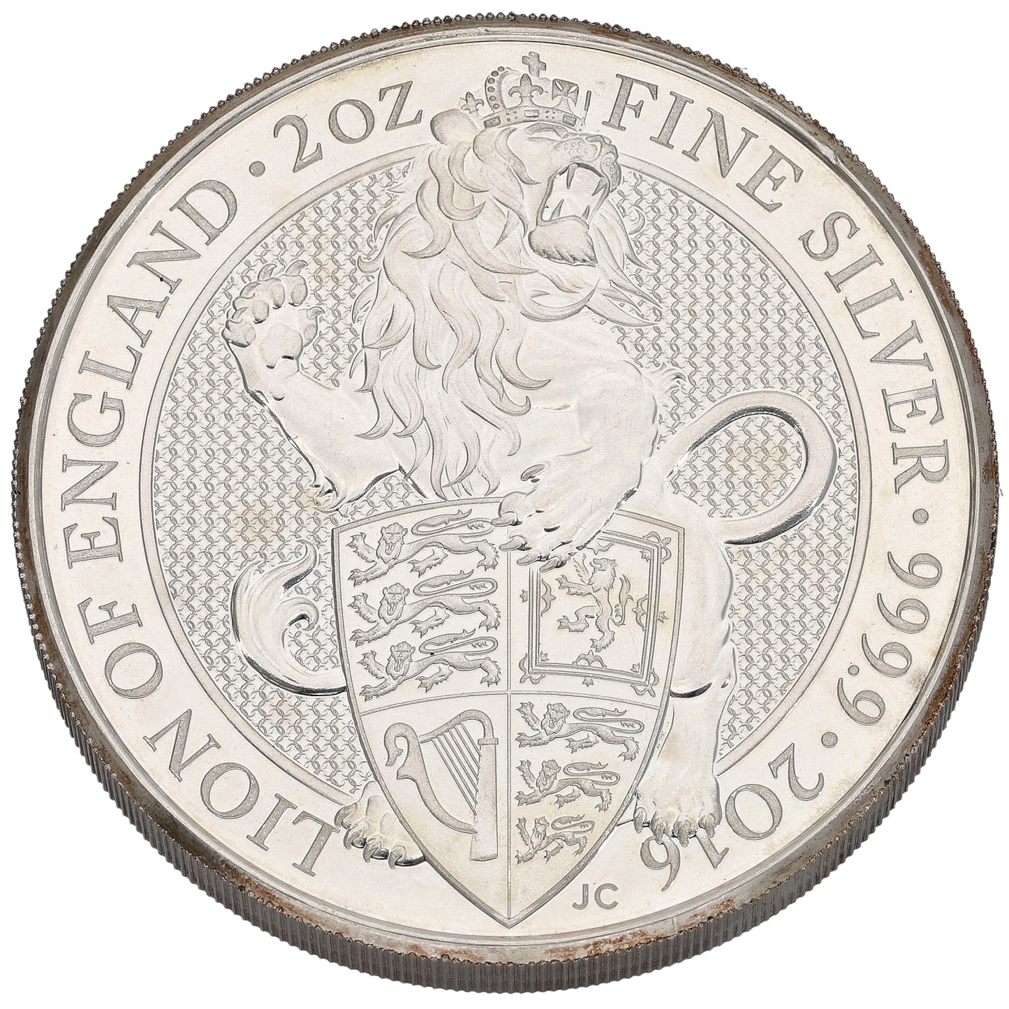 Fine Silver Lion Of England 2 OZ Coin 2016