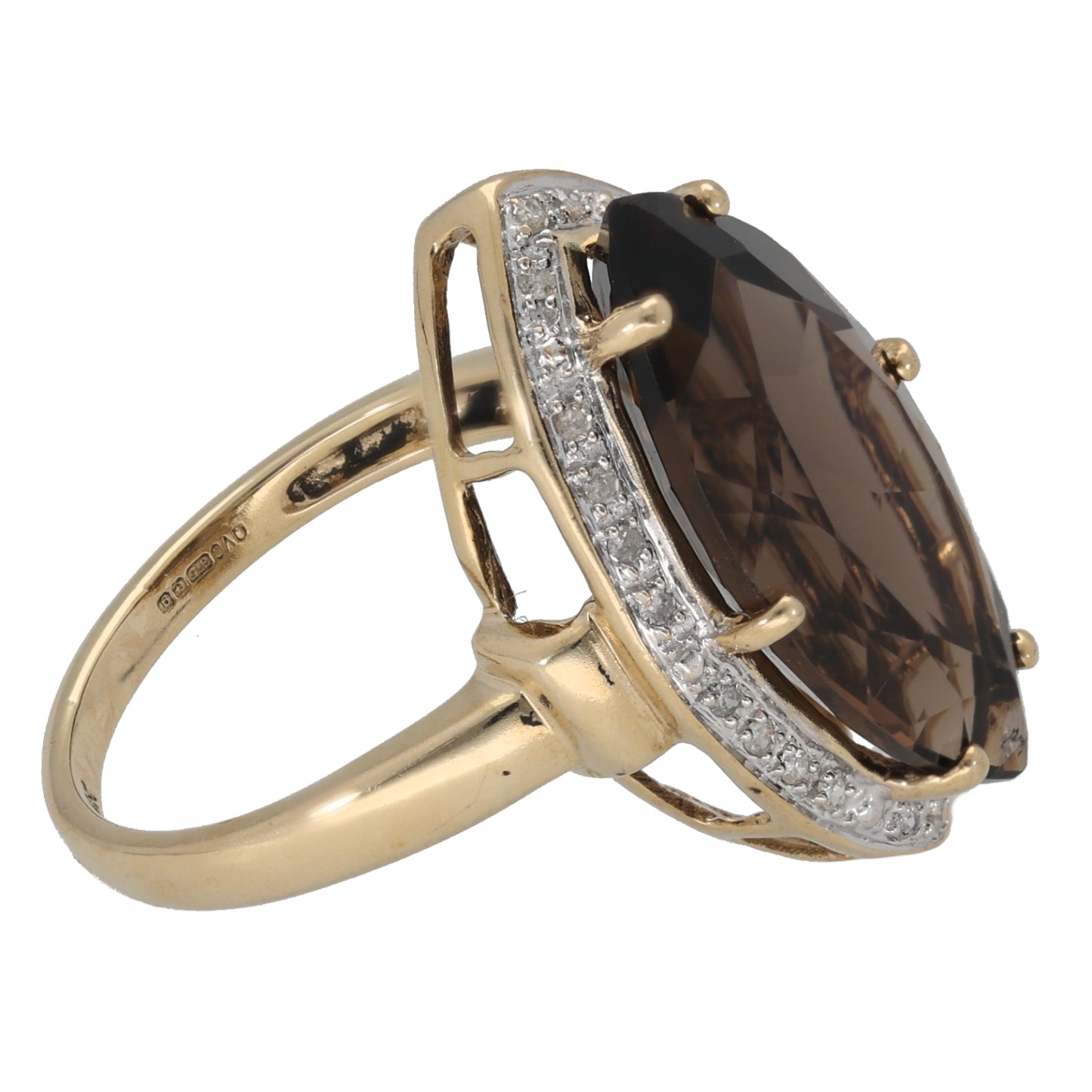 9ct Gold 0.11ct Diamond & Smoky Quartz Dress/Cocktail Ring Size N