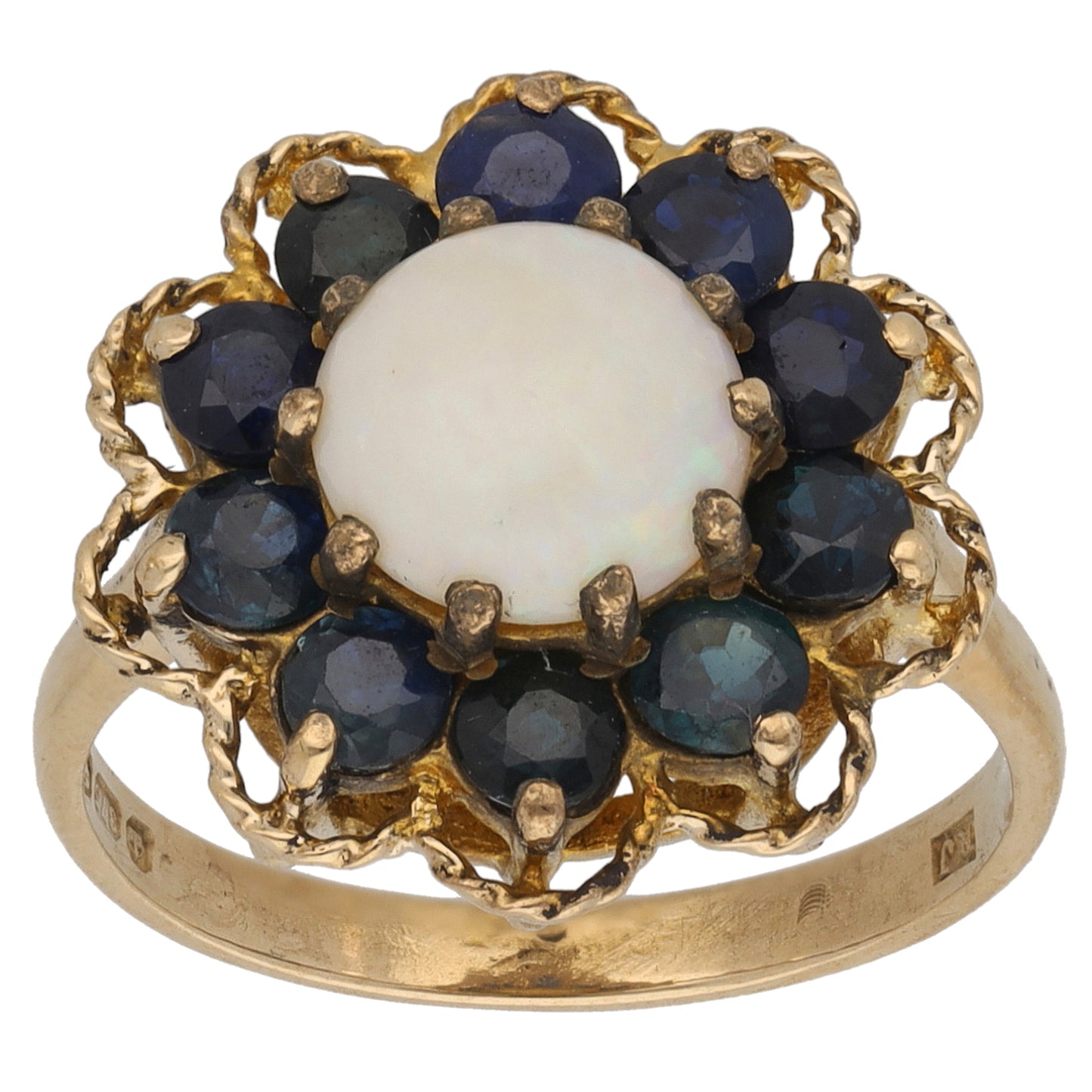 9ct Gold Sapphire & Opal Cluster Ring Size O