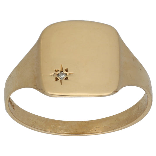 9ct Gold 0.01ct Diamond Single Stone Signet Ring Size V