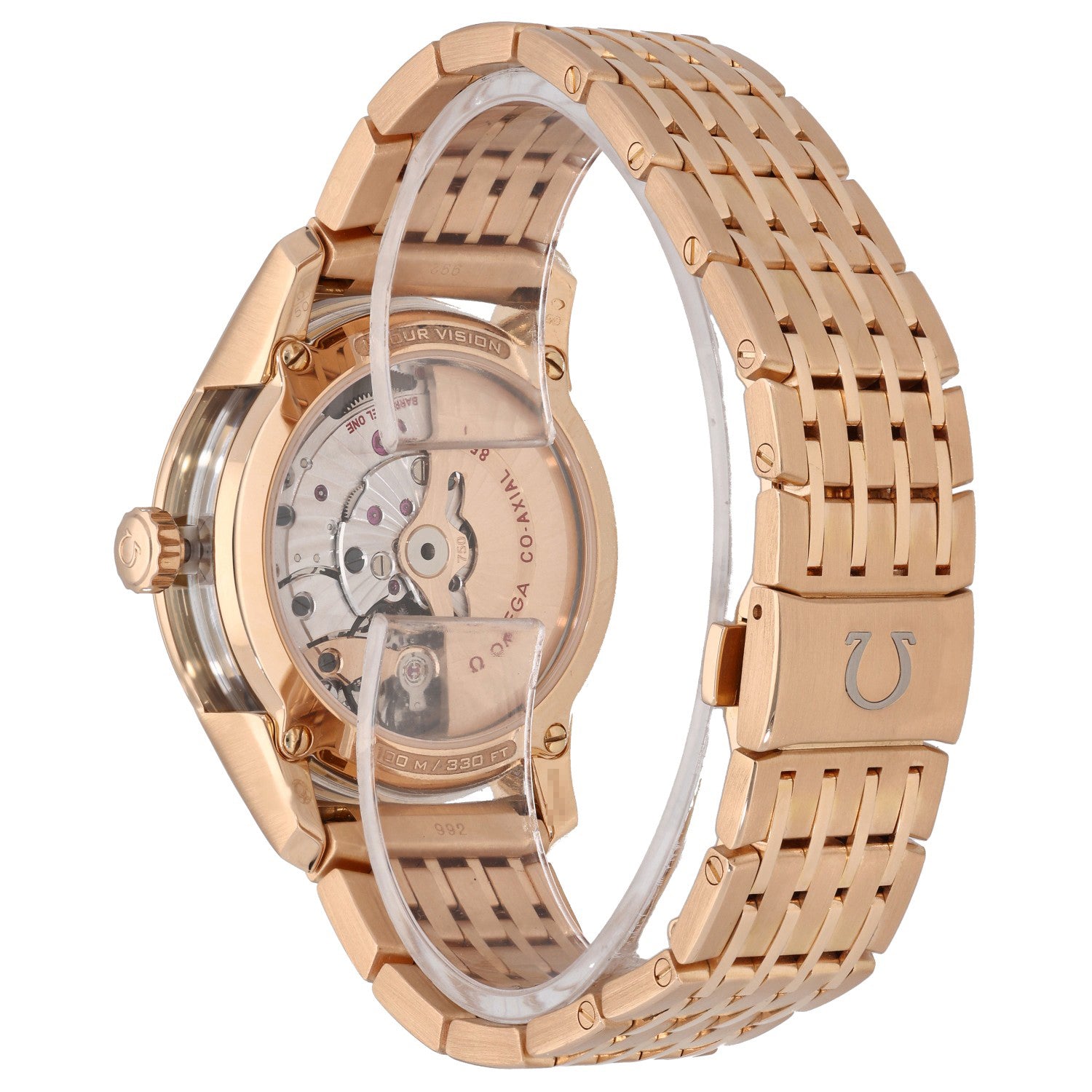 Omega De Ville Hour Vision 431.60.41.21.02.001 , white dial, rose gold, rear angle image