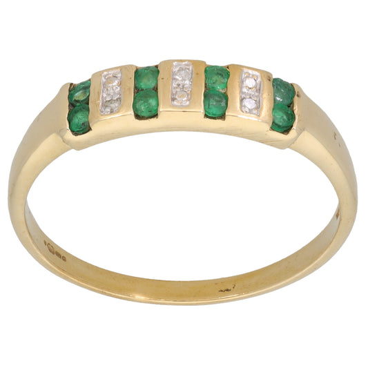 9ct Gold 0.015ct Diamond & Emerald Dress/Cocktail Ring Size V