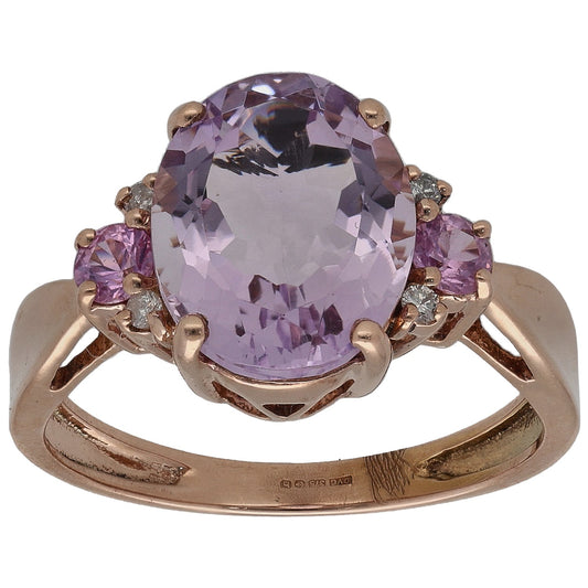 Rose gold amethyst cocktail ring, oval center with purple side stones