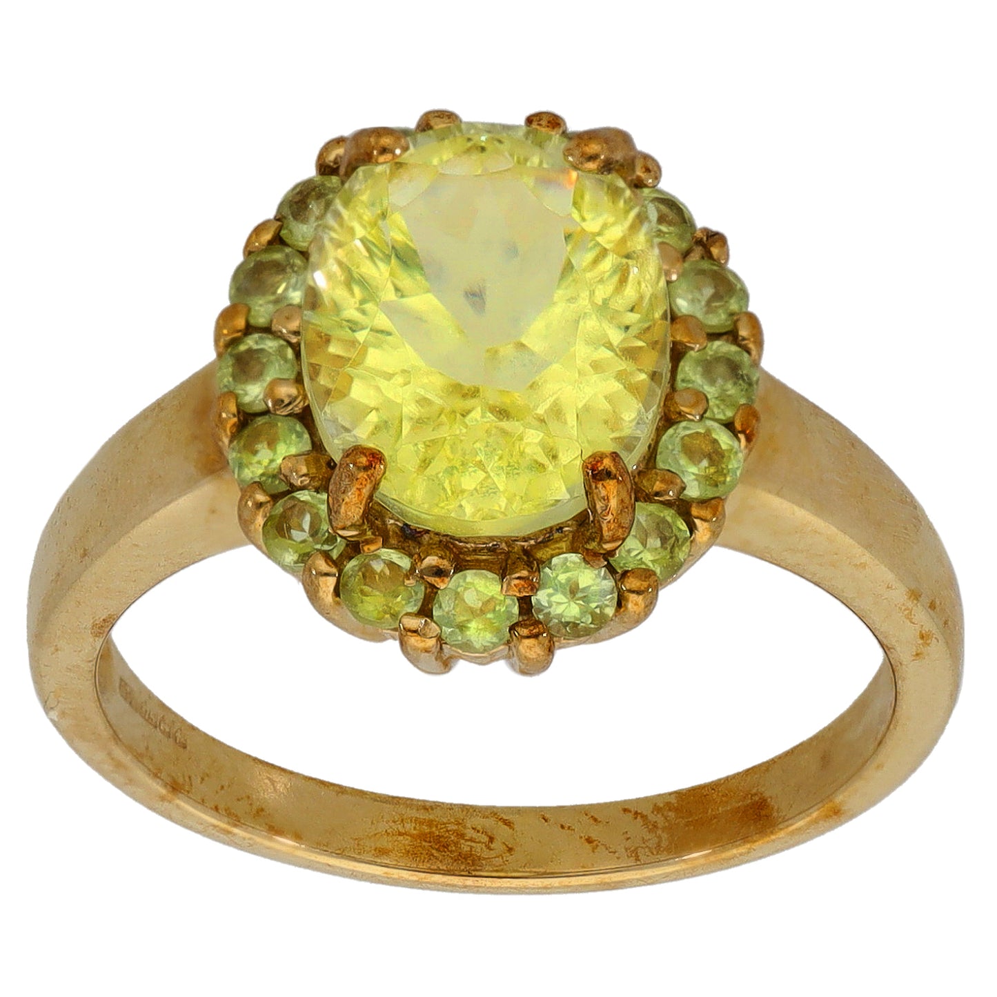 9ct Gold Green Quartz Cluster Ring Size N