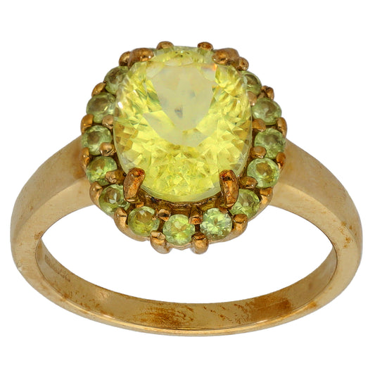 9ct Gold Green Quartz Cluster Ring Size N