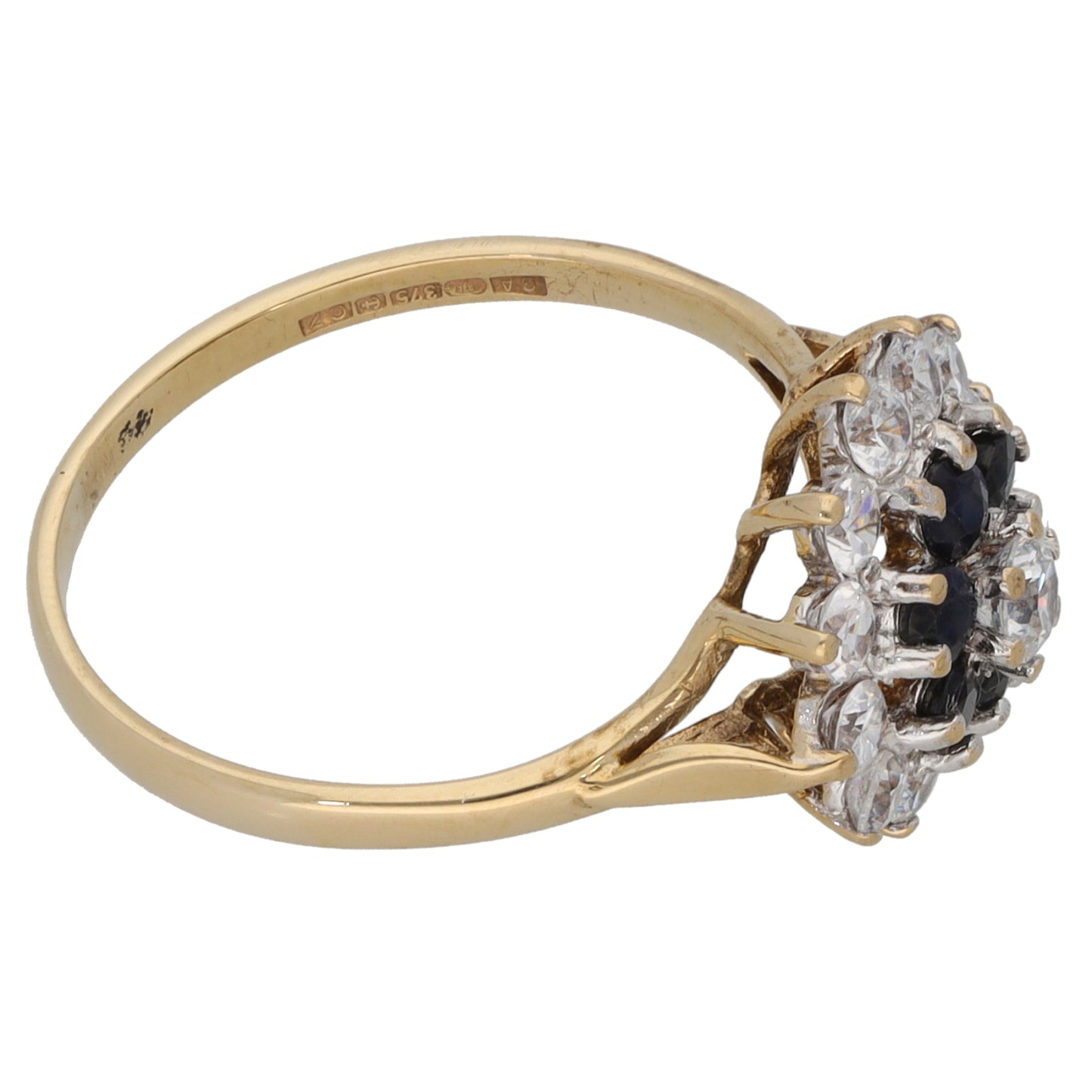 9ct Gold Sapphire & Cubic Zirconia Cluster Ring Size N