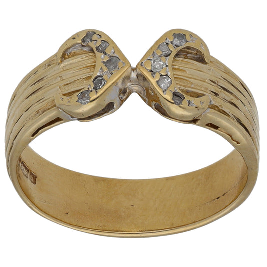 9ct Gold 0.05ct Diamond Buckle Ring Size M