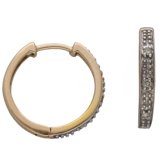 Bicolour gold hoop earrings with round diamond accents