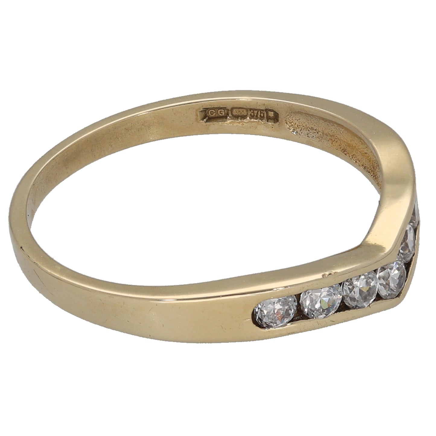9ct Gold Cubic Zirconia Wishbone Ring Size P