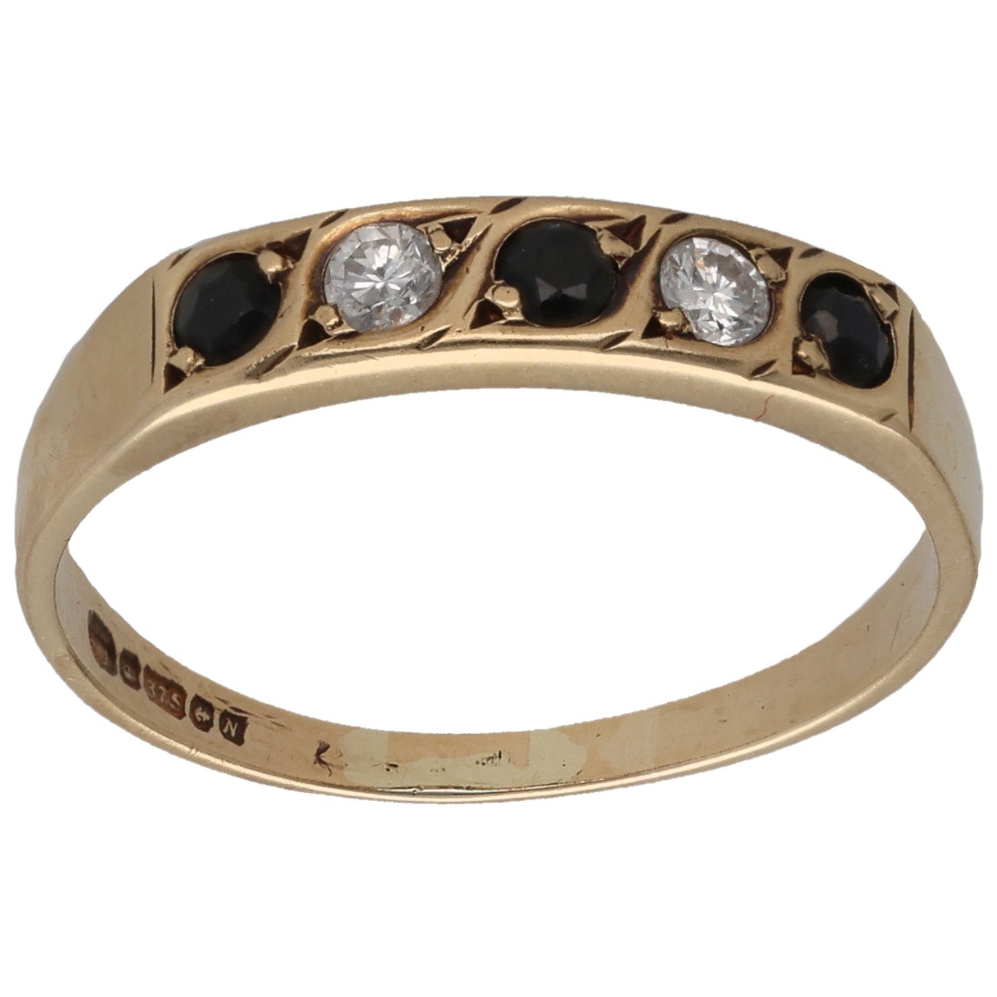 9ct Gold Sapphire & 0.10ct Diamond Half Eternity Ring Size N