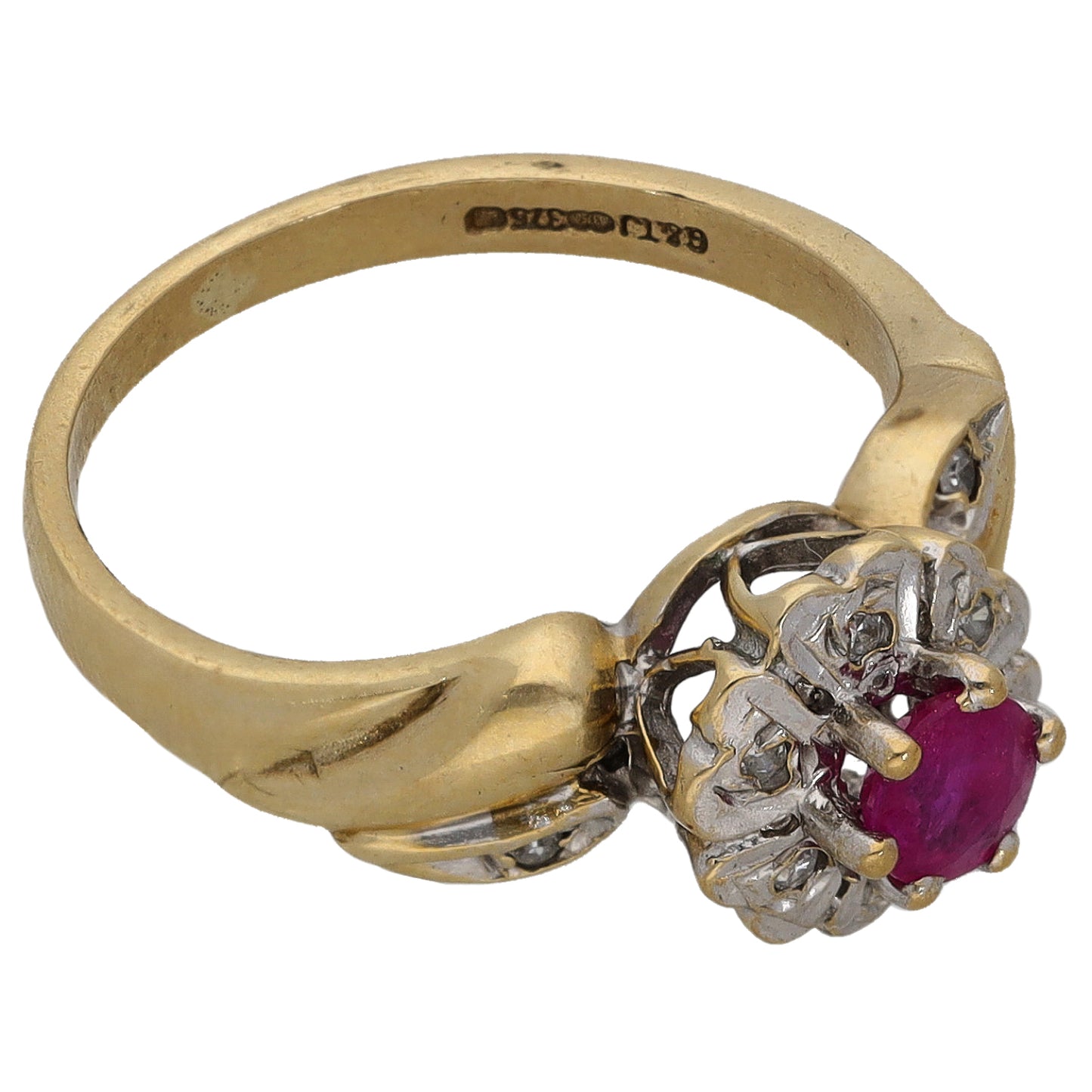 9ct Gold 0.08ct Diamond & Glass Filled Ruby Dress/Cocktail Ring Size K
