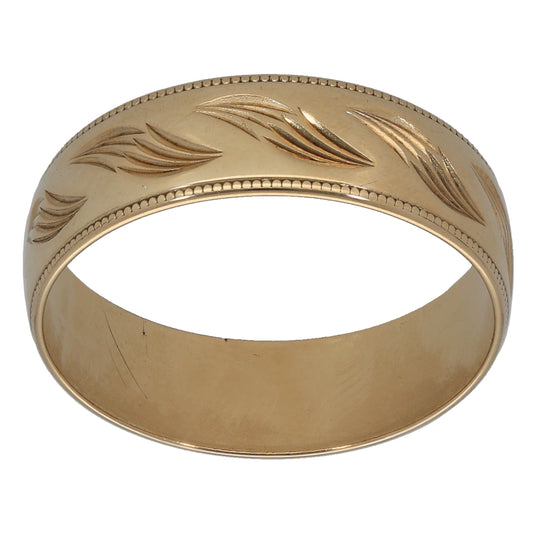 9ct Gold Patterned Wedding Ring Size S