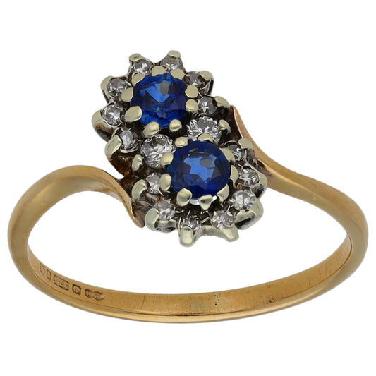 9ct Gold Sapphire & 0.09ct Diamond Dress/Cocktail Ring Size N