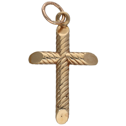 9ct gold cross pendant with twisted rope detailing and round bail loop