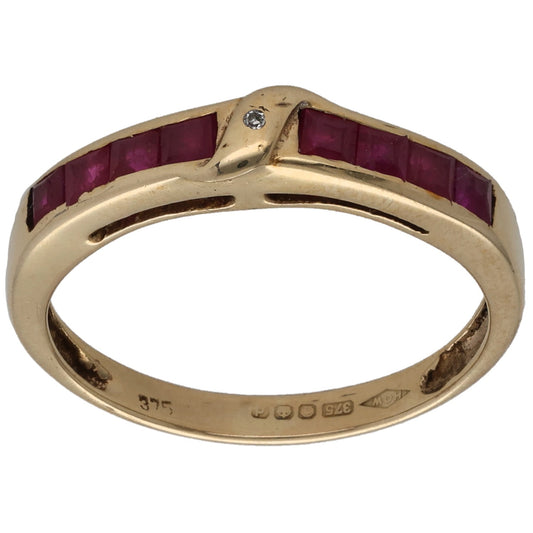 9ct Gold Ruby & 0.005ct Diamond Half Eternity Ring Size L