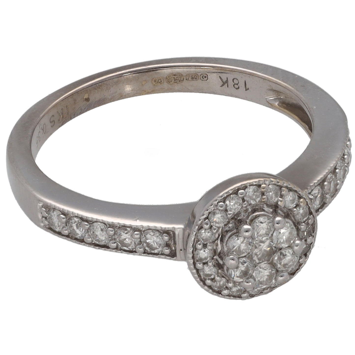 18ct White Gold 0.35ct Diamond Halo Ring Size L