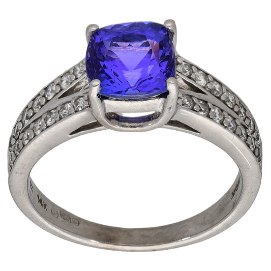 14ct White Gold 0.28ct Diamond & Tanzanite Dress/Cocktail Ring Size L