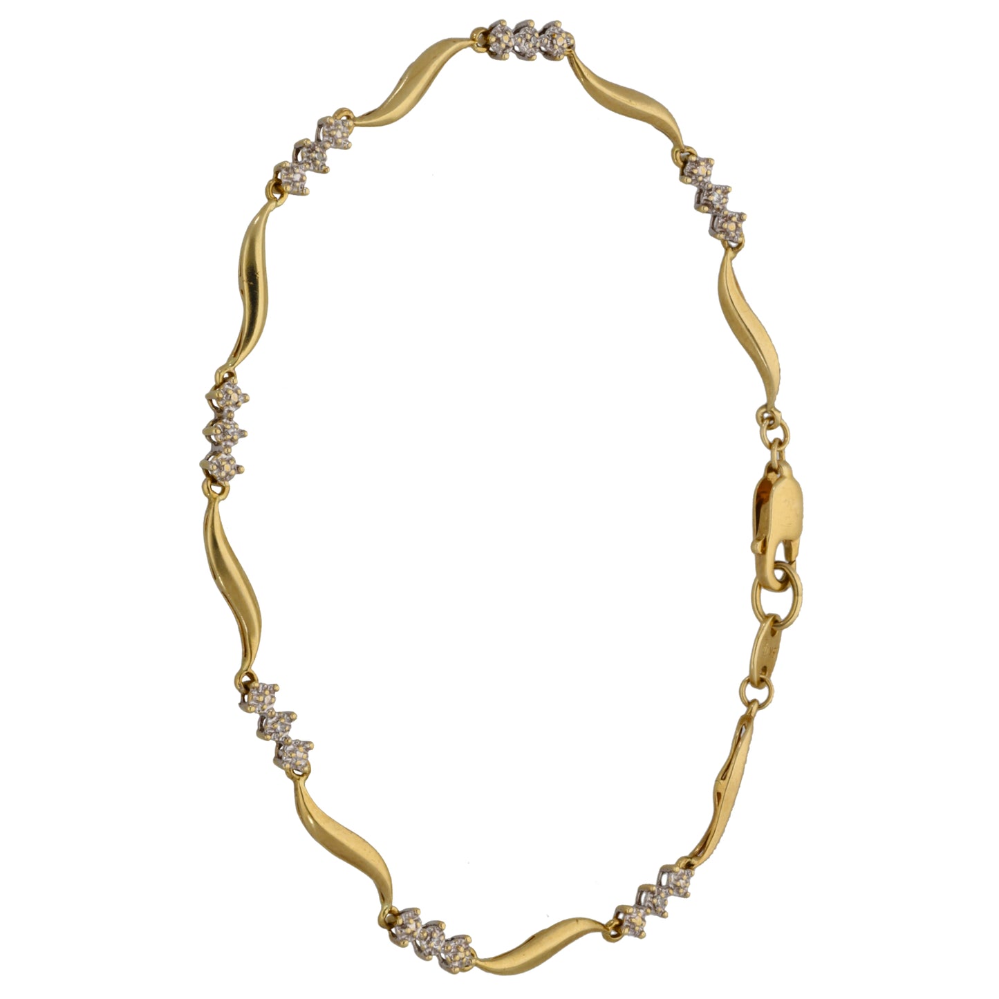 9ct Gold 0.035ct Diamond Fancy Stone Set Bracelet