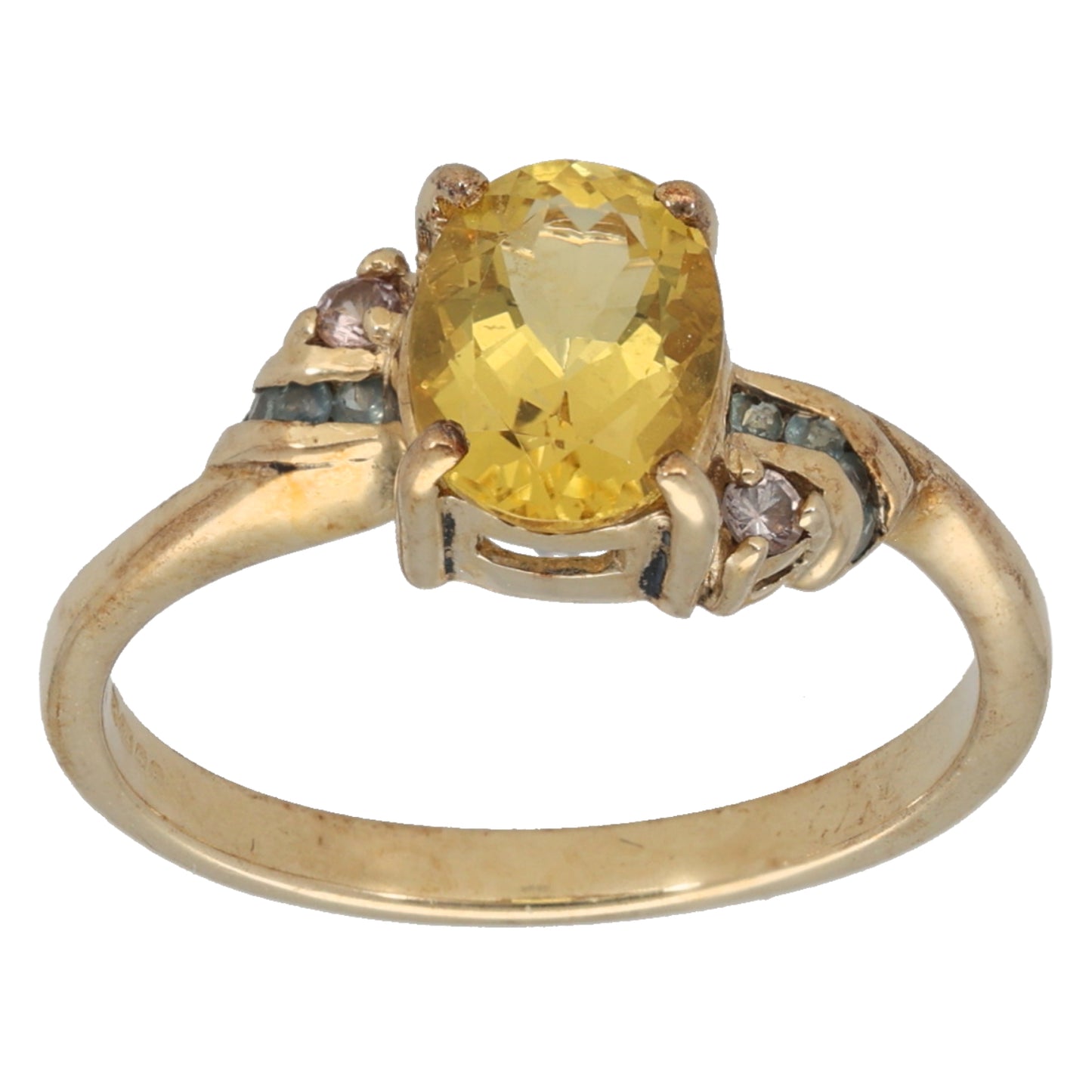 9ct Gold Beryl & Chrysoberyl Single Stone Ring with Accent Stones Size M