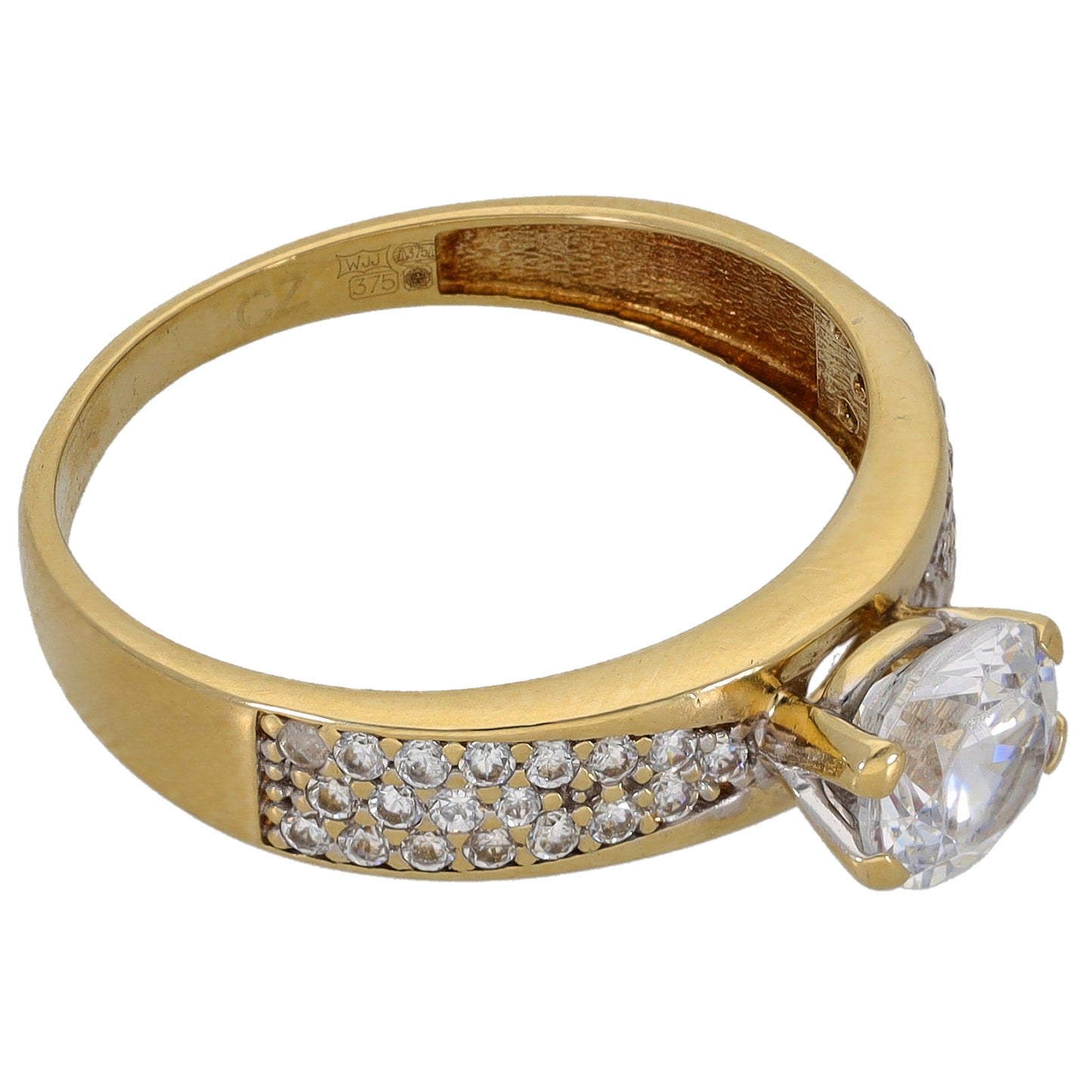 9ct Gold Cubic Zirconia Single Stone Ring With Accents Size R